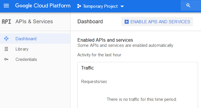 Dashboard ENABLE APIS AND SERVICES