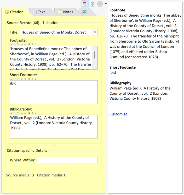 The Citation Window for a free form source