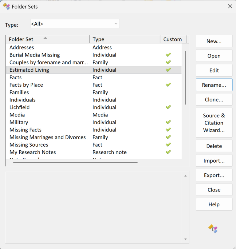 Manage Folder Sets dialog