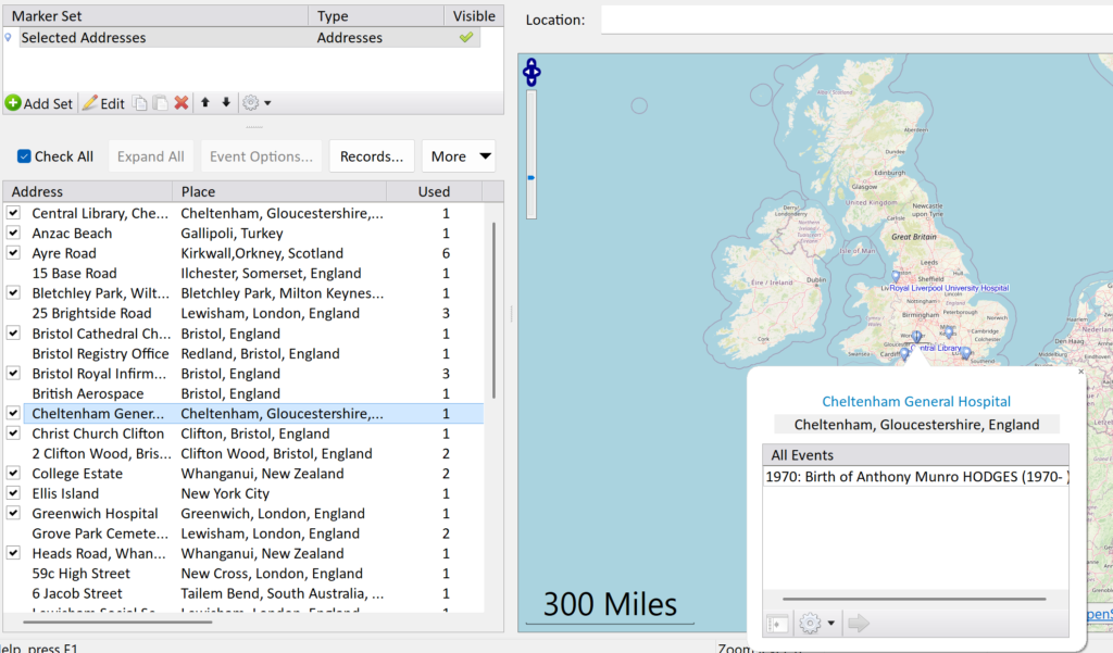 Addresses marker set, with Locate in Map on the right-click menu