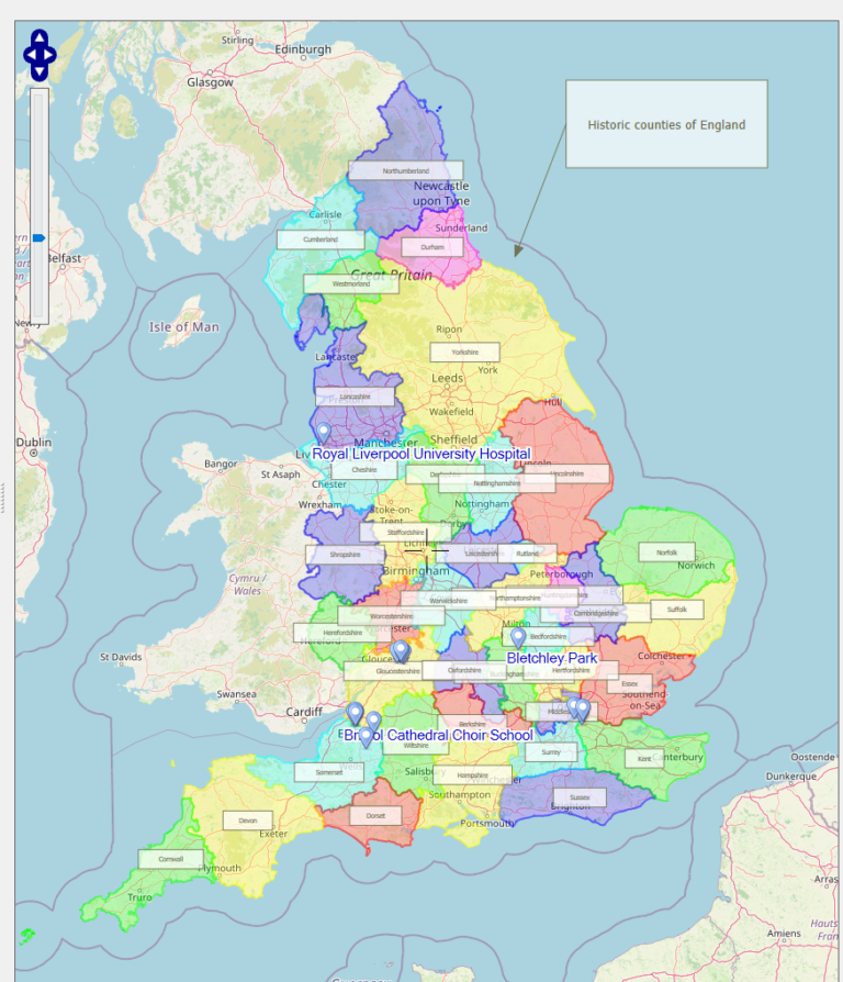 The historic counties overlay, with a text shape and callout