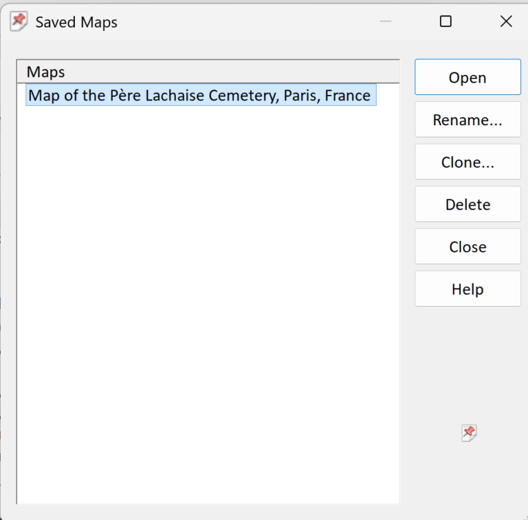 The Saved Maps dialog
