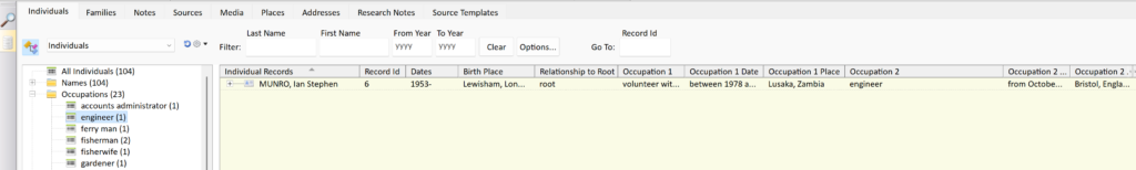 Smart folder pane in the Records Window, Individuals tab